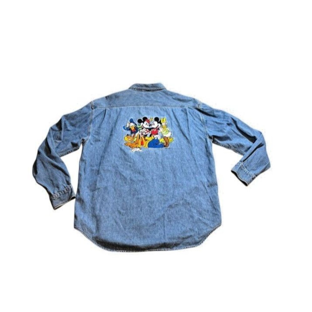 Disney Store Vintage Denim Shirt Mens Size XL Mickey and Friends Embroidered